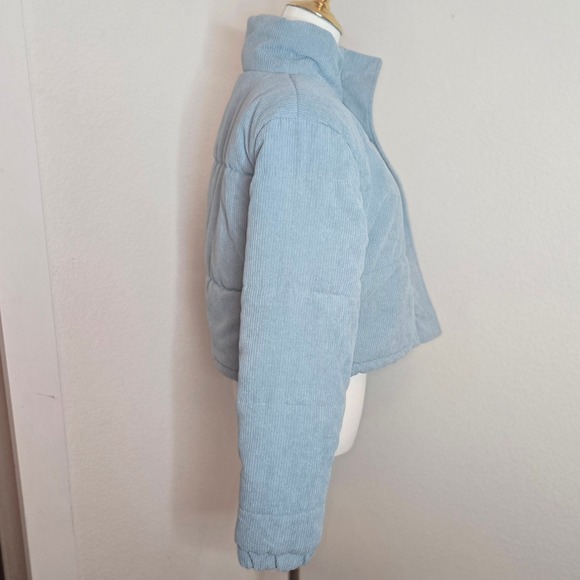 Sky Blue Corduroy Cropped Puffer Jacket Women's Size L - Picture 10 of 15